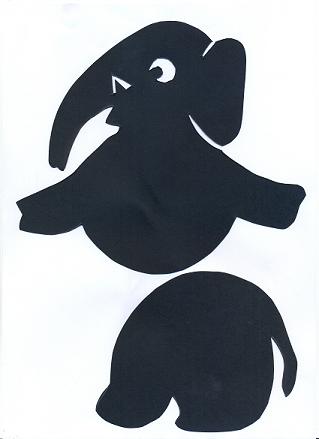éléphant en théâtre d`ombres ombres chinoises marionnettes, silhouettes 