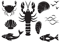 poissons, coquillages, crustacés, ombre chinoise, theatre d`ombres, marionnettes, silhouette, découpage pochoir, free