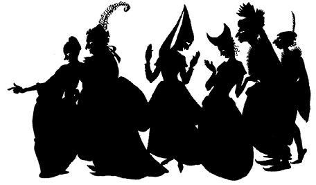 femmes en théâtre d`ombres silhouettes ombres chinoises marionnettes