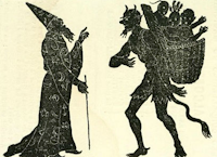 homme, diable, ombre chinoise, theatre d`ombres, marionnettes, silhouette, découpage pochoir, free