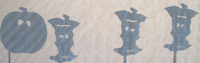pomme, trognons, ombre chinoise, theatre d`ombres, marionnettes, silhouette, découpage pochoir, free