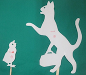 poussin, chat, ombre chinoise, theatre d`ombres, marionnettes, silhouette, découpage pochoir, free