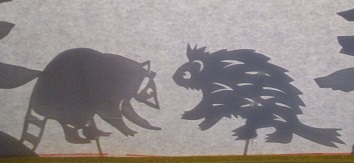 raton laveur, porc-épic, ombre chinoise, theatre d`ombre, silhouette, marionnette