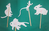 souris, lapin, lezard, poisson, ombre chinoise, theatre d`ombres, marionnettes, silhouette, découpage pochoir, free